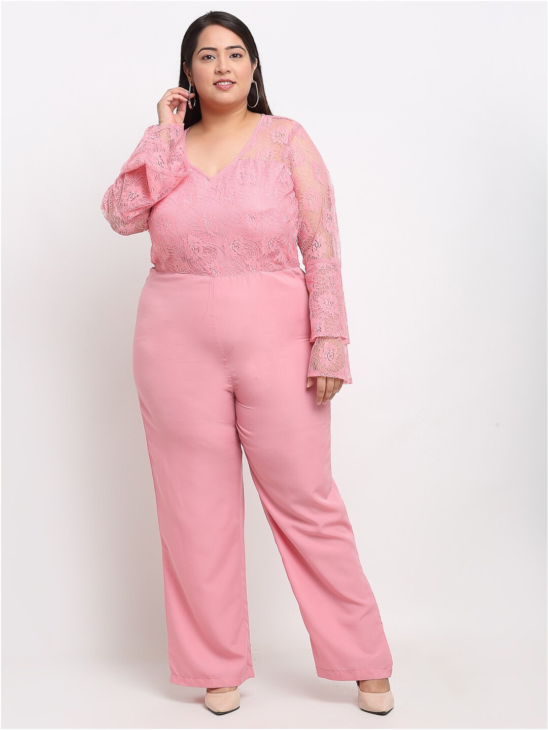 

Flambeur Pink Plus Size Basic Jumpsuit