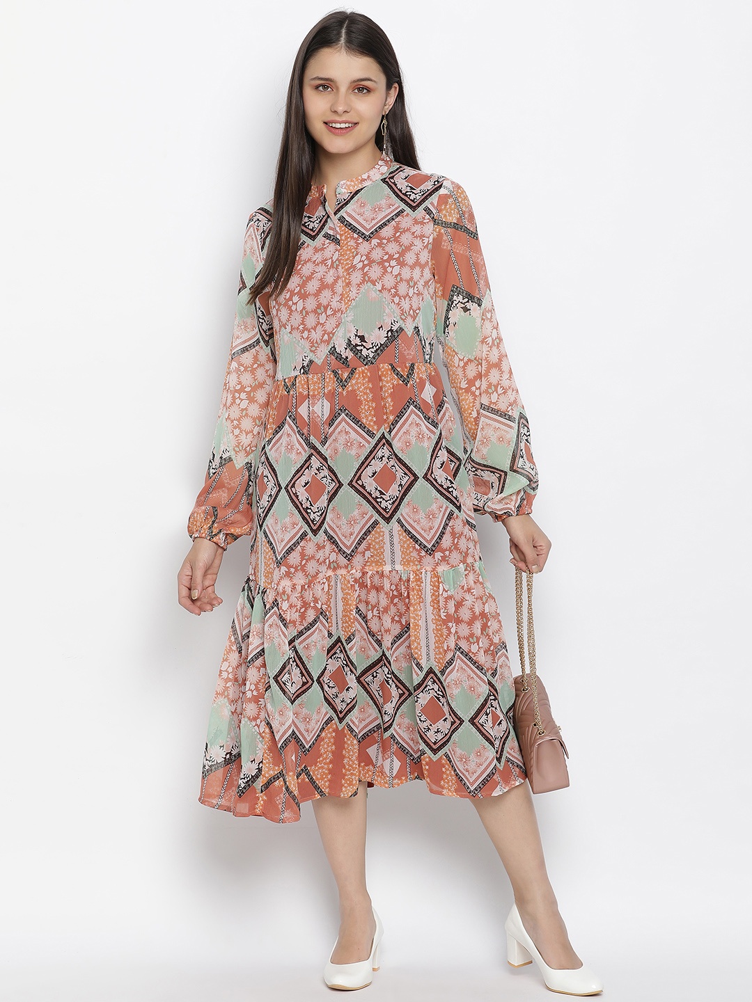 

Oxolloxo Multicoloured Satin Shirt Midi Dress, Multi