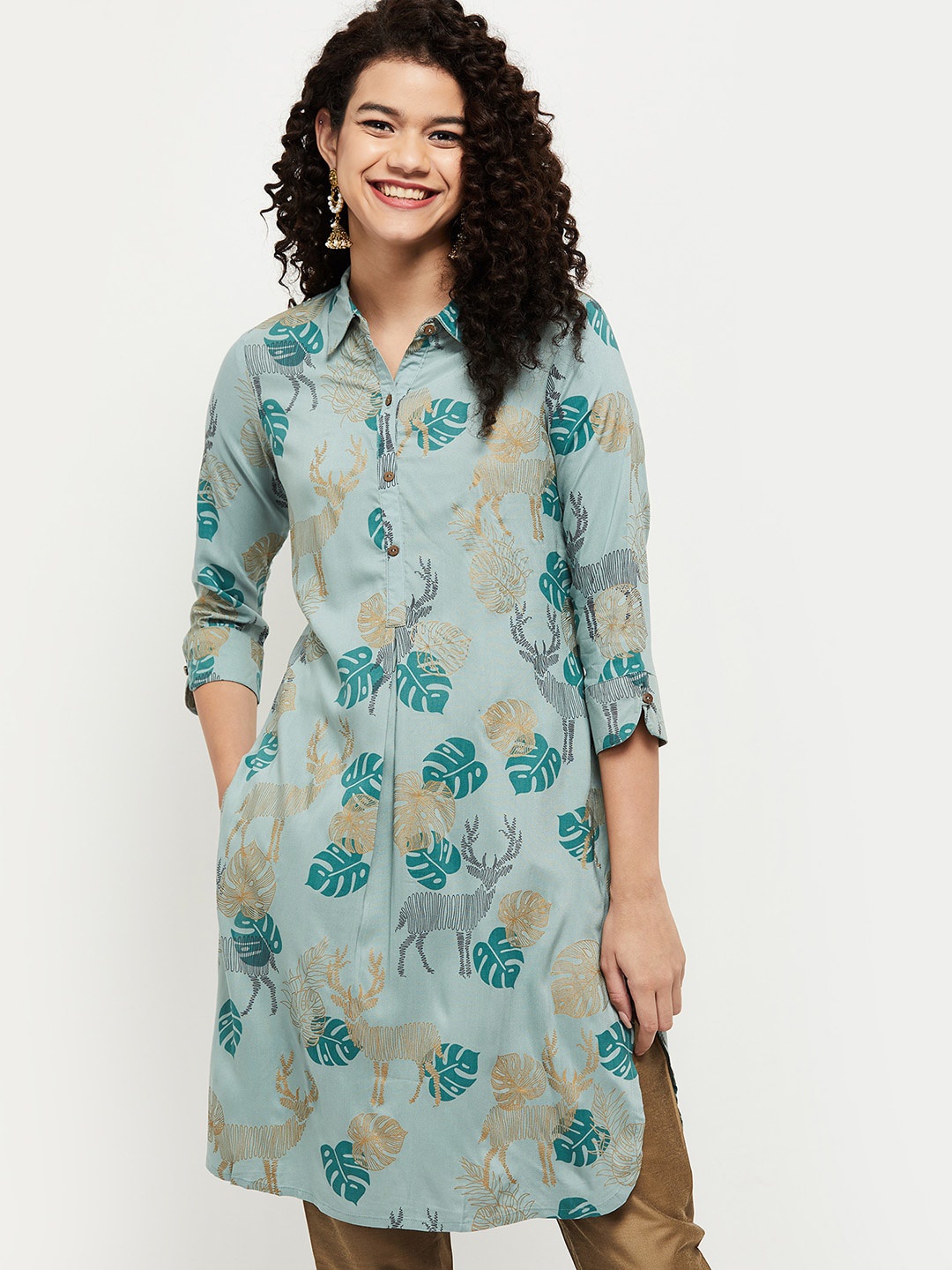 

max Women Blue Printed Pathani Kurta