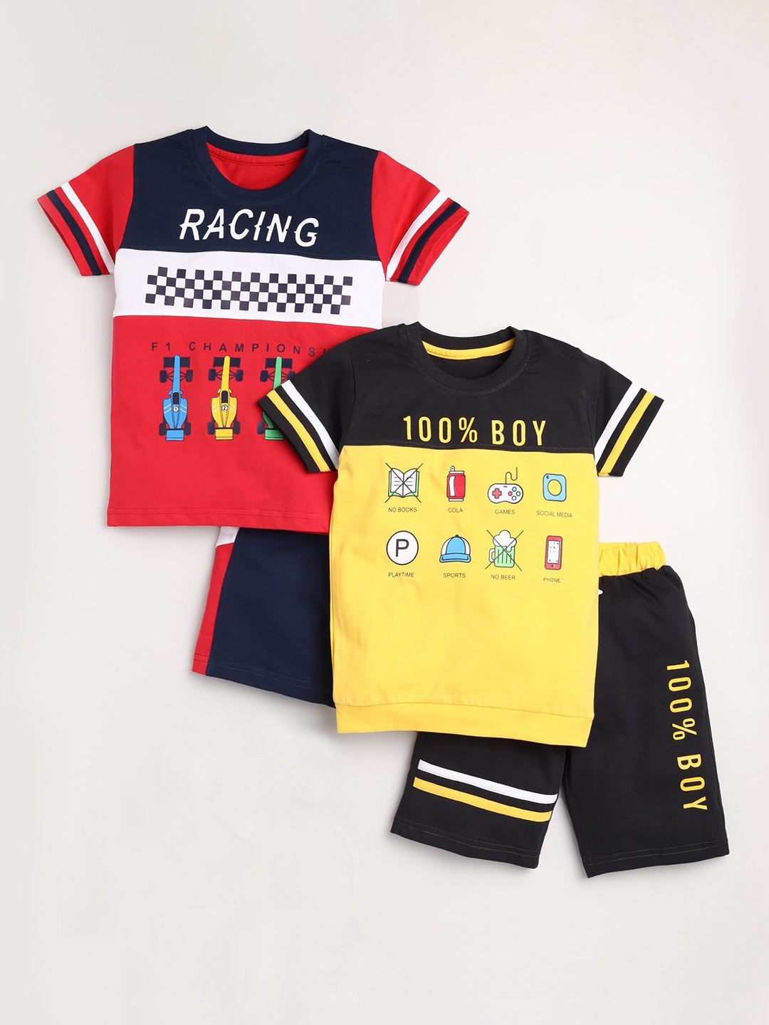 

Toonyport Pack of 2 Boys Red & Yellow Printed T-shirt with Shorts