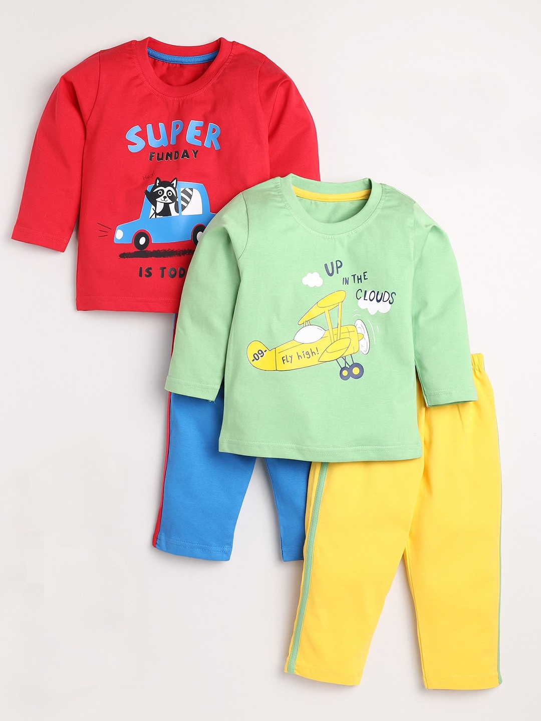 

Toonyport Boys Pack Of 2 Printed T-shirt & Trousers Pure Cotton Set, Red