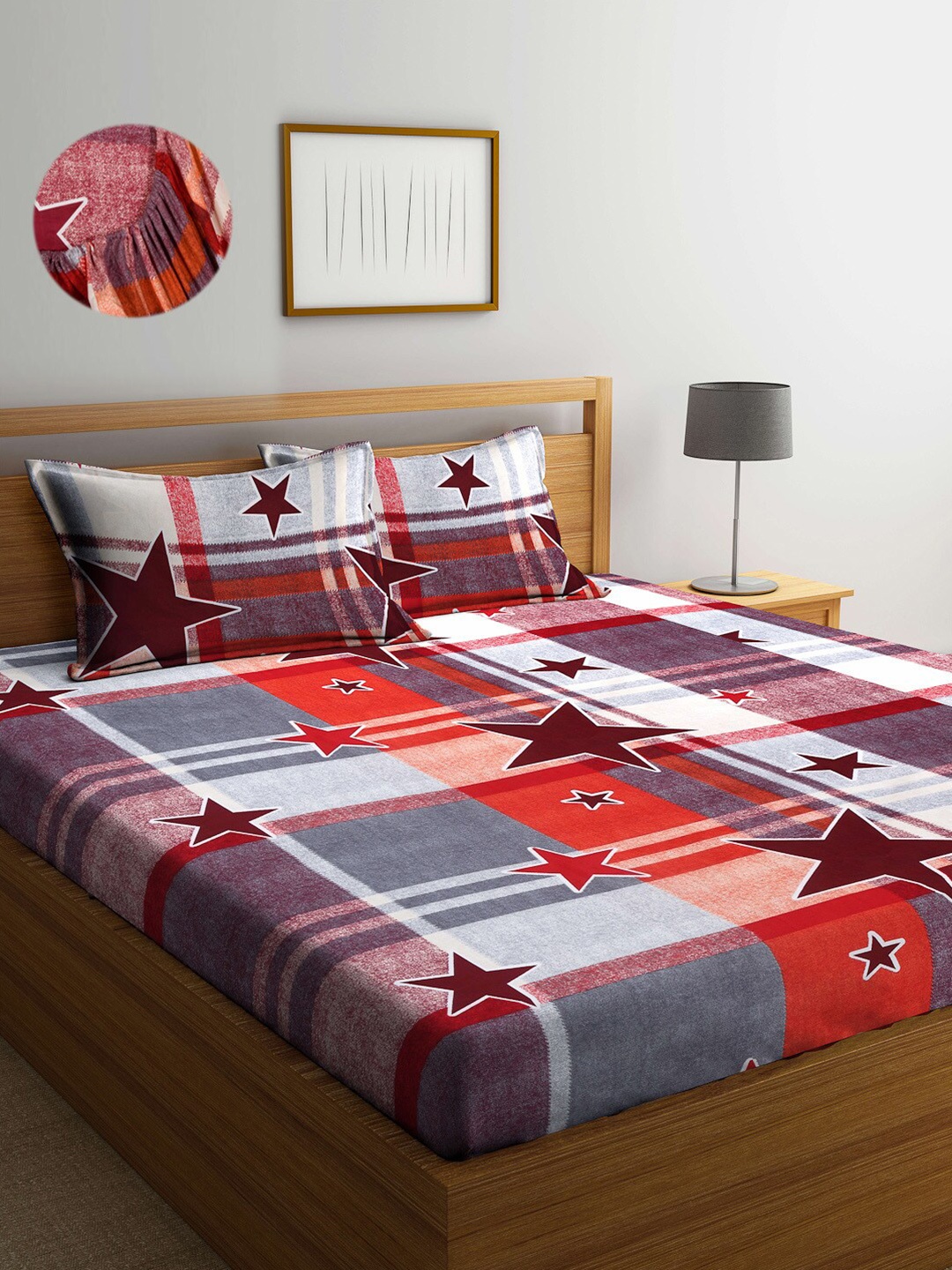 

Arrabi Red & Brown Graphic 300 TC King Bedsheet with 2 Pillow Covers