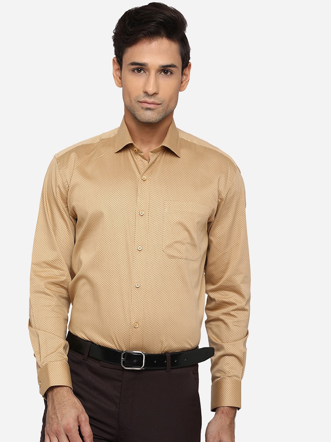 

Greenfibre Men Khaki Classic Opaque Printed Formal Shirt