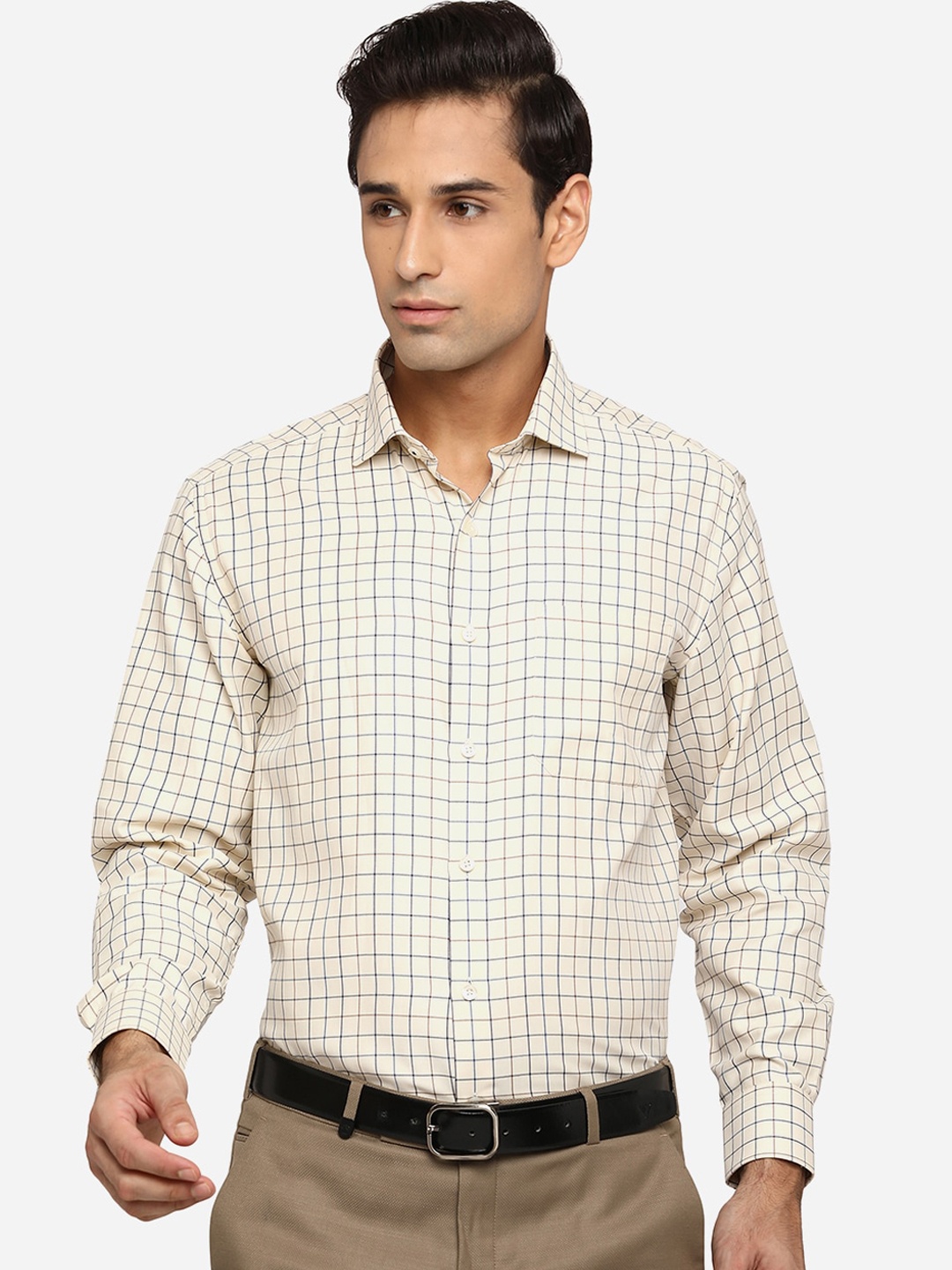 

Greenfibre Men Cream-Coloured Classic Opaque Checked Formal Shirt
