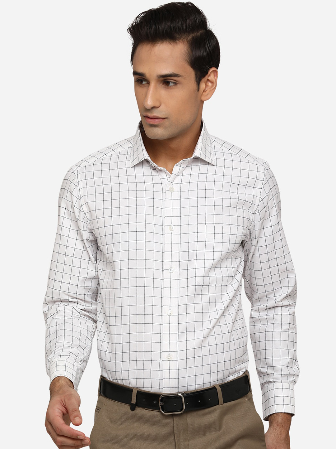 

Greenfibre Men White Classic Slim Fit Grid Tattersall Checks Opaque Checked Formal Shirt