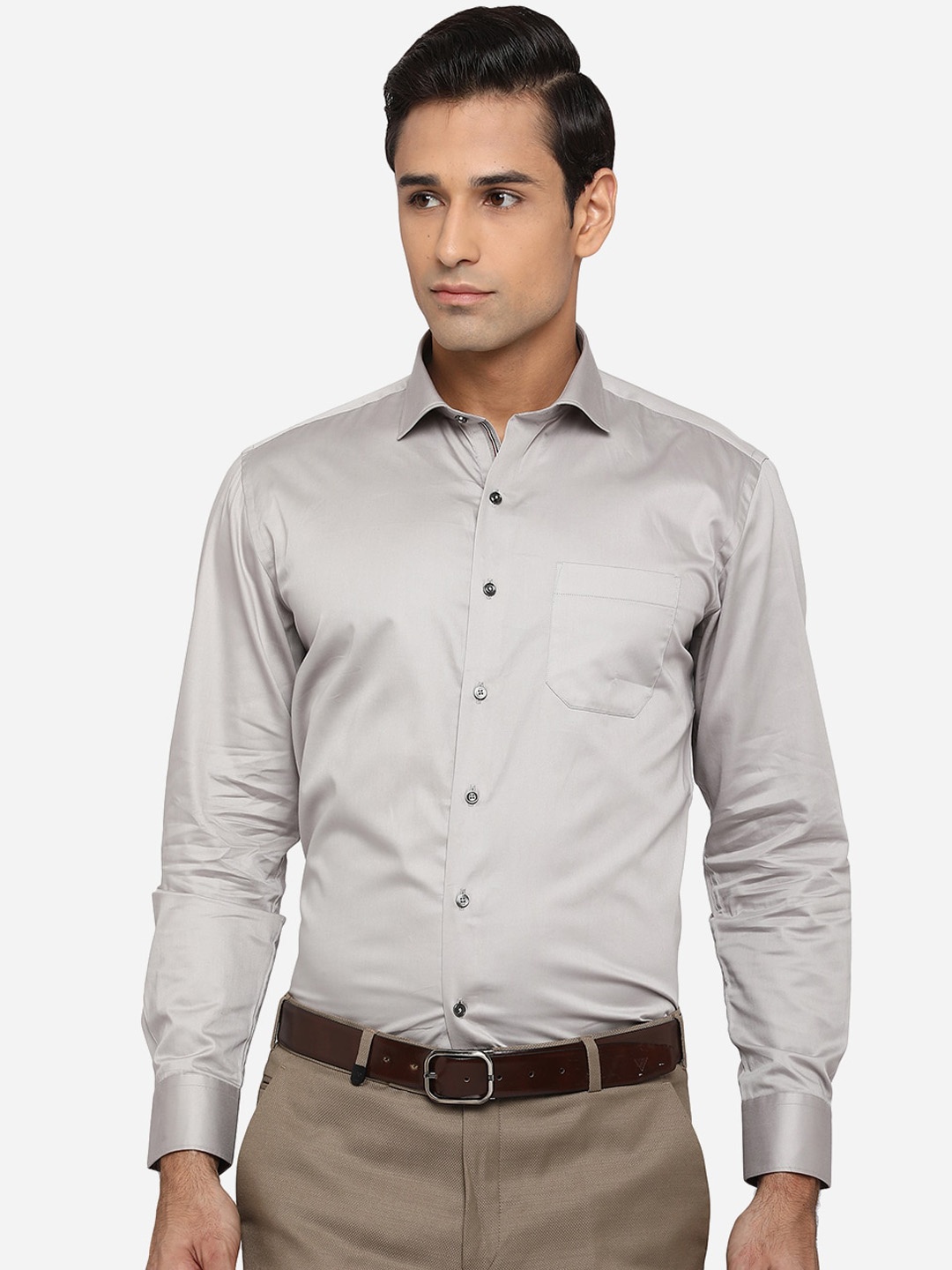 

Greenfibre Men Grey Classic Slim Fit Opaque Pure Cotton Formal Shirt