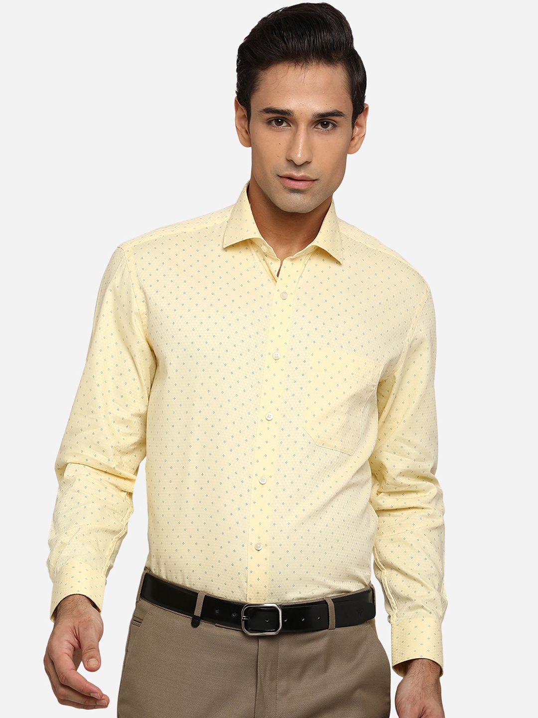 

Greenfibre Men Yellow Classic Opaque Printed Formal Shirt