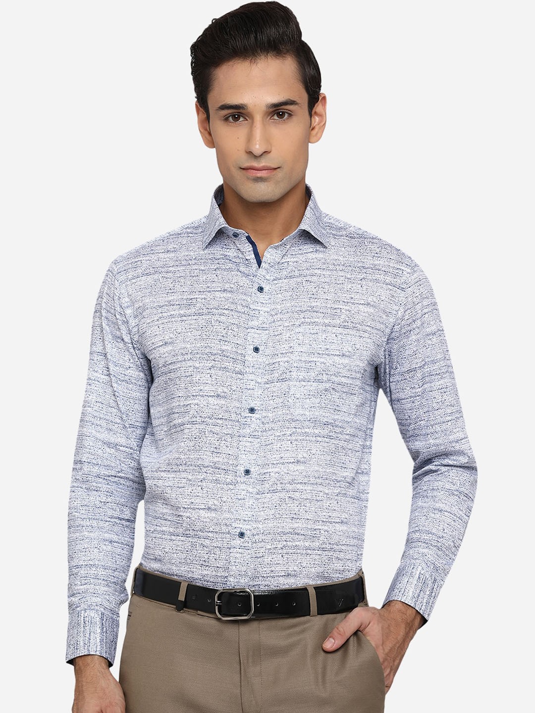 

Greenfibre Men Classic Slim Fit Opaque Printed Formal Shirt, White