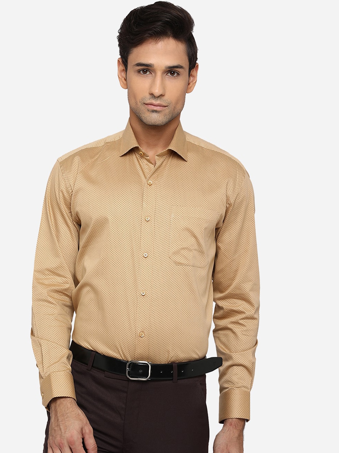 

Greenfibre Men Beige Classic Opaque Printed Formal Shirt