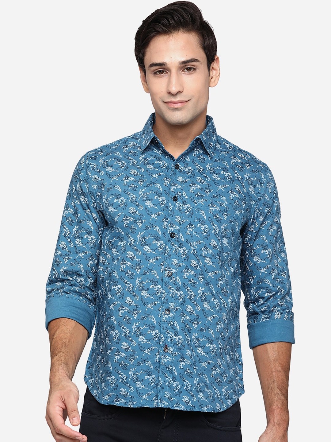

Greenfibre Men Blue Classic Slim Fit Floral Opaque Printed Casual Shirt