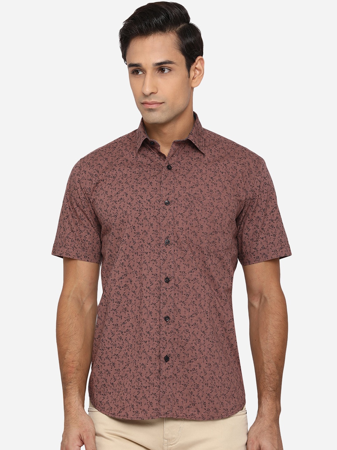 

Greenfibre Men Brown Classic Slim Fit Floral Opaque Printed Pure Cotton Casual Shirt