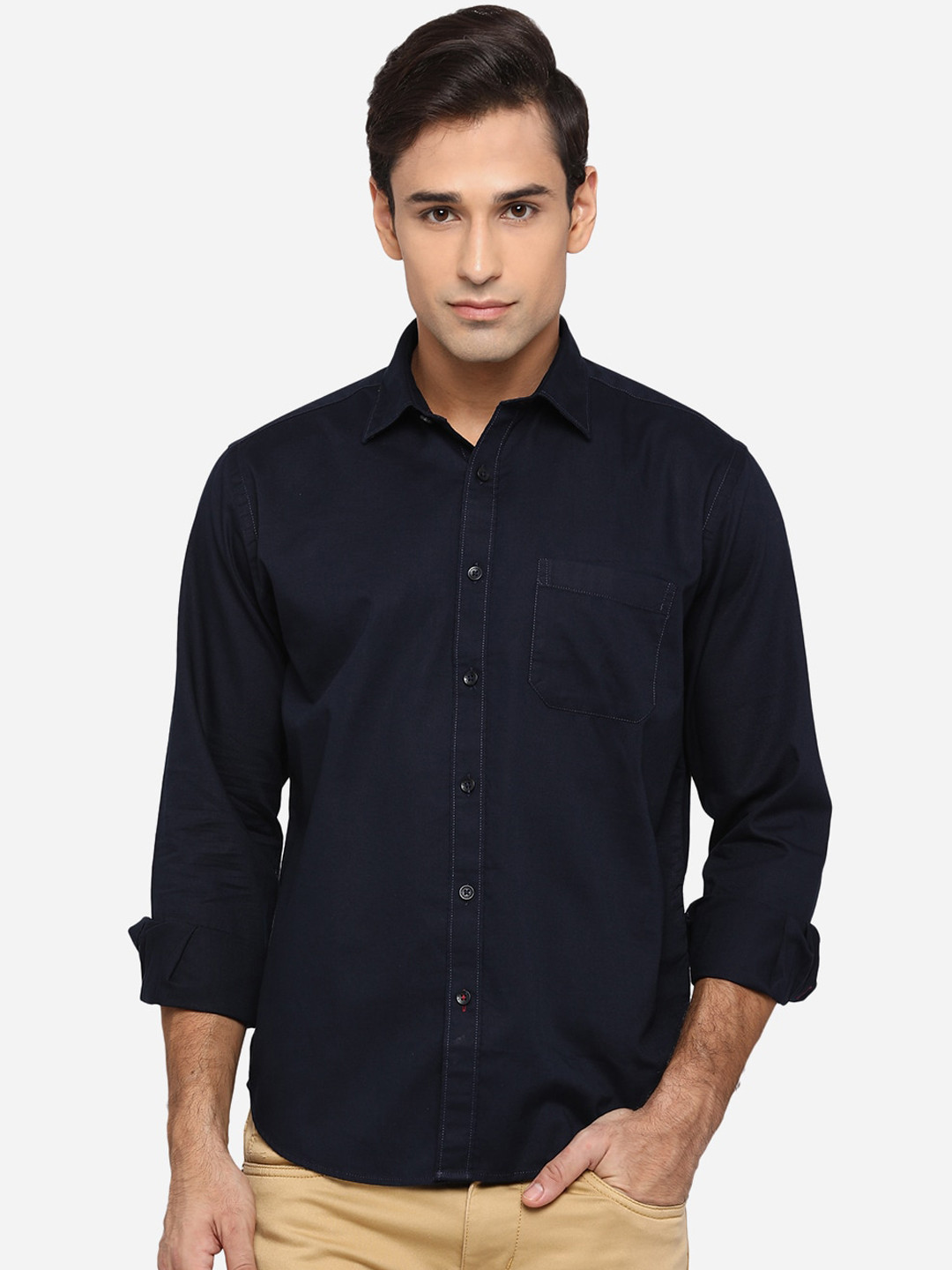 

Greenfibre Men Blue Classic Slim Fit Opaque Cotton Casual Shirt
