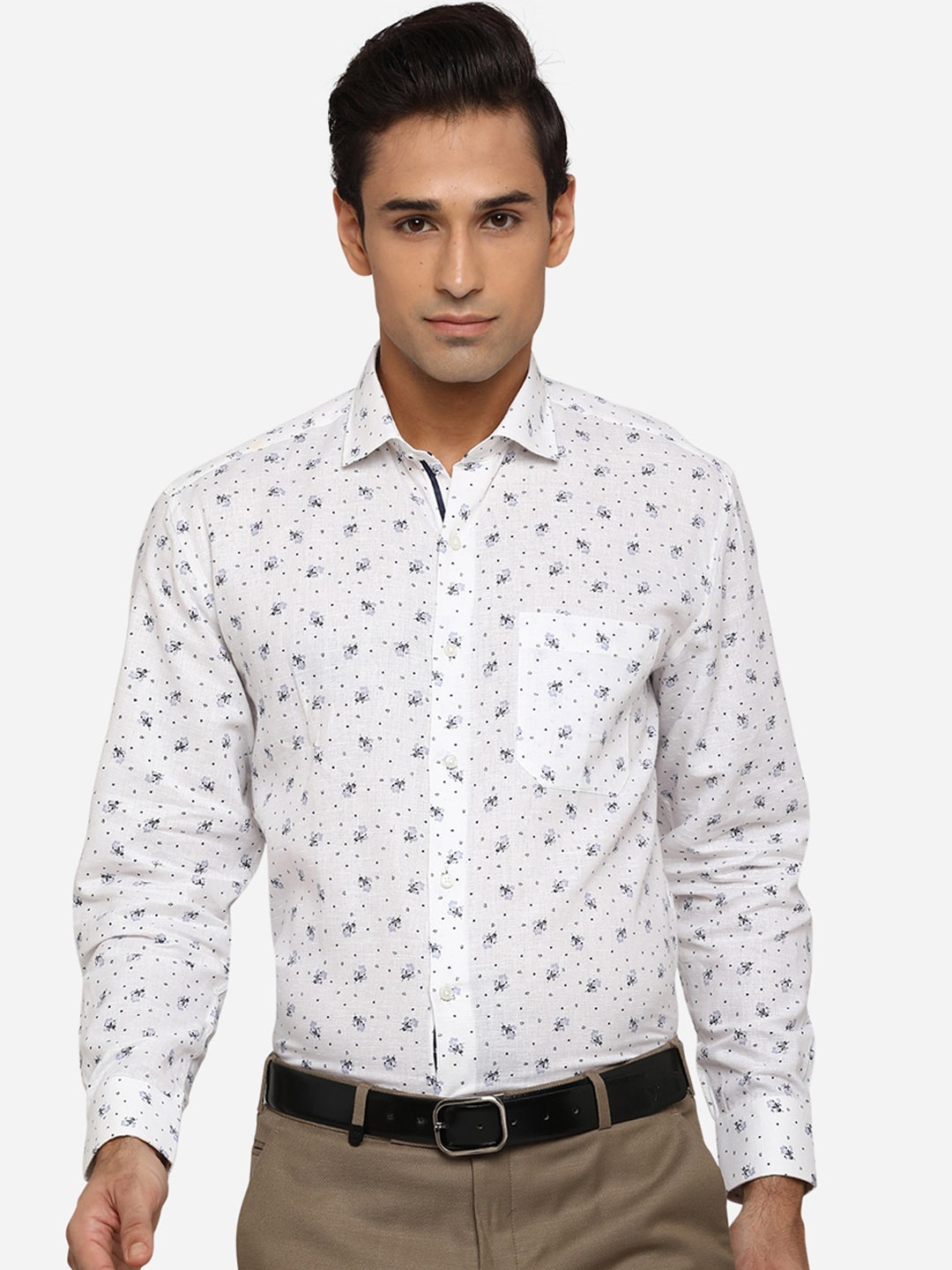 

Greenfibre Men White Classic Floral Opaque Printed Formal Shirt