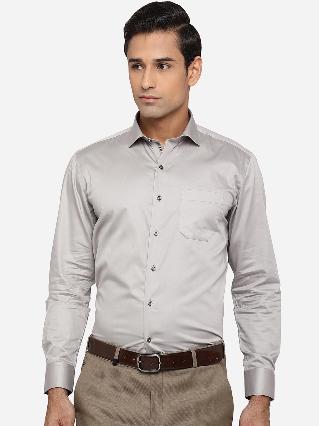 

Greenfibre Men Grey Classic Slim Fit Opaque Cotton Formal Shirt
