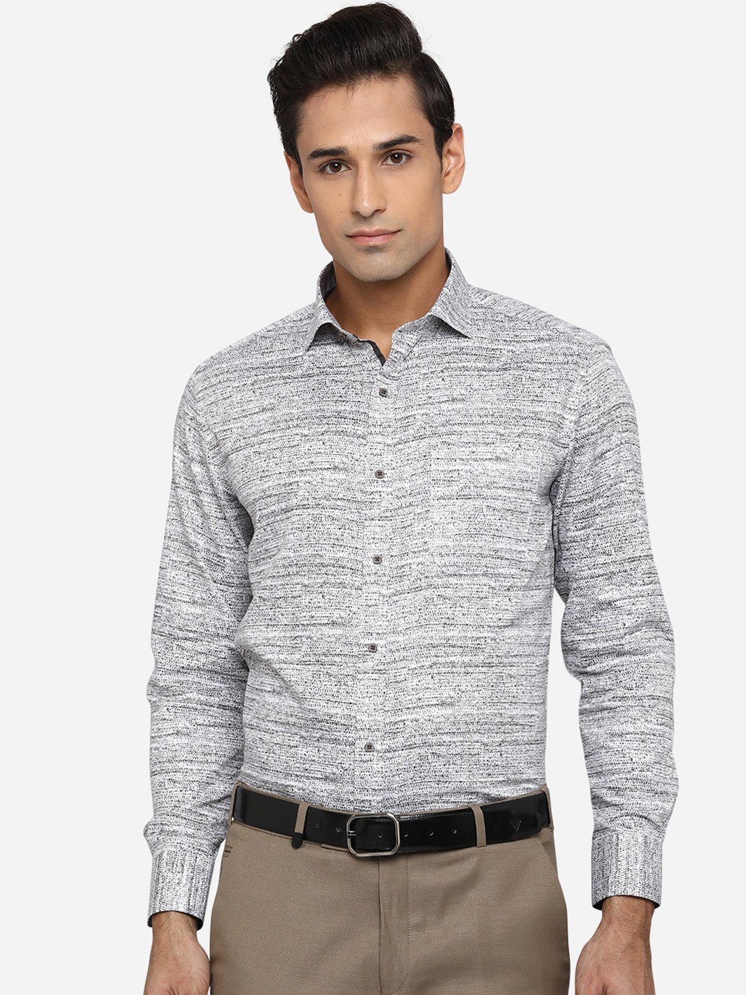 

Greenfibre Men Grey Classic Slim Fit Opaque Printed Formal Shirt