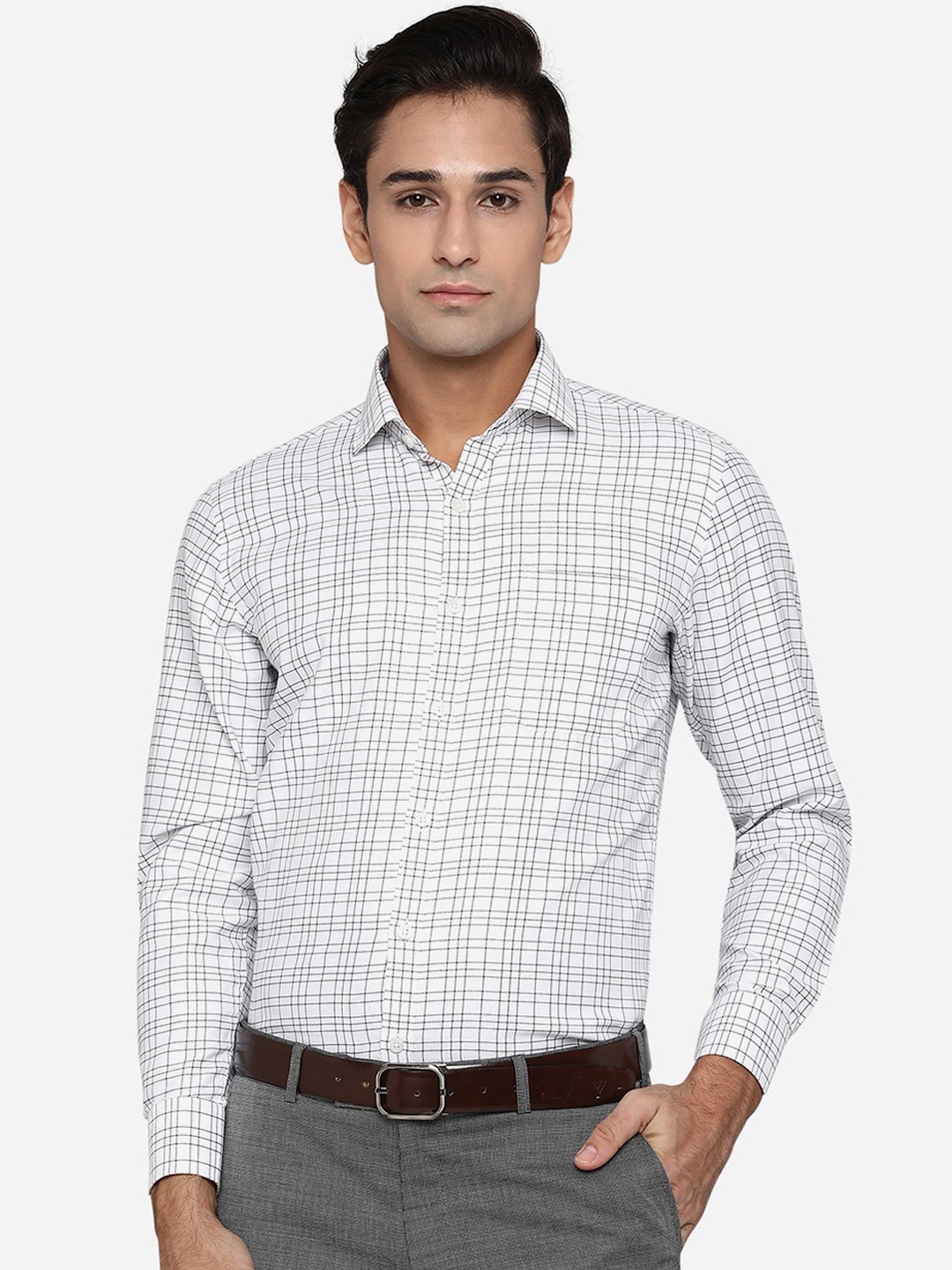 

Greenfibre Men White Classic Slim Fit Checked Formal Shirt