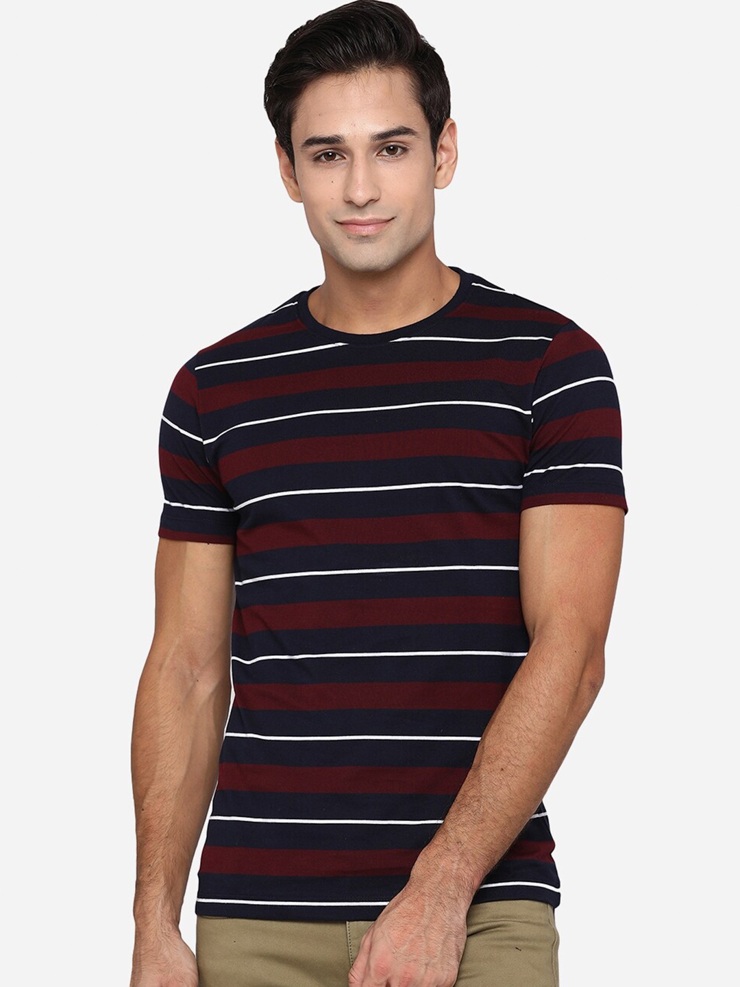 

Greenfibre Men Multicoloured Cotton Striped Pockets Slim Fit T-shirt, Multi