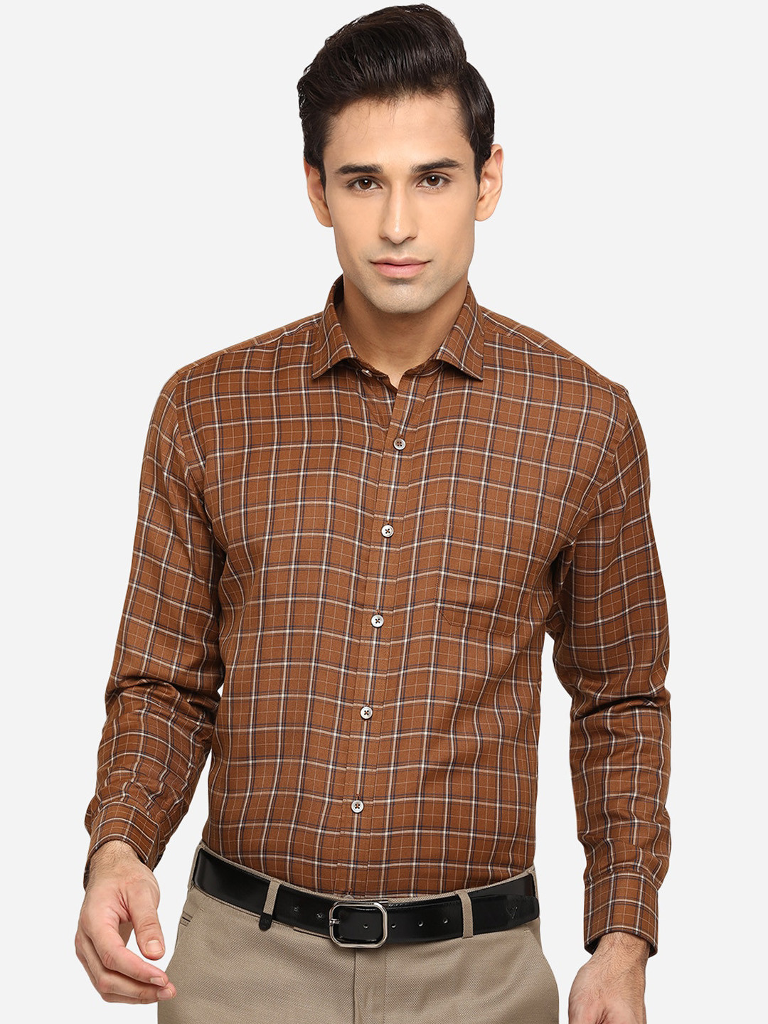 

Greenfibre Men Brown Classic Slim Fit Opaque Checked Formal Shirt
