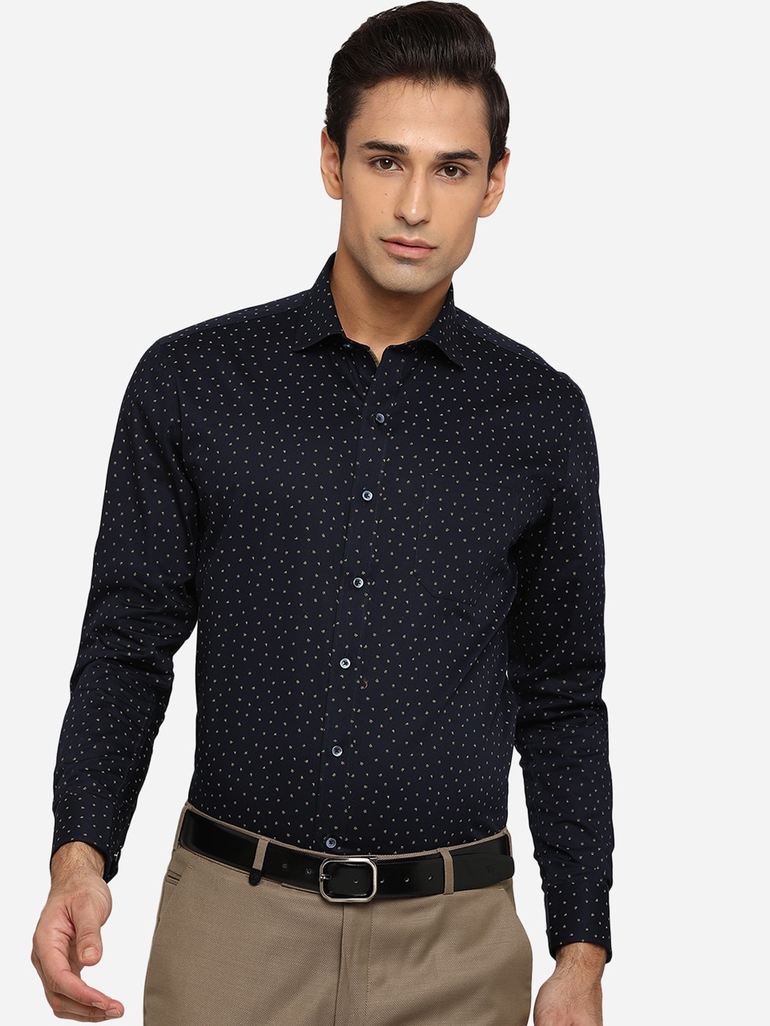 

Greenfibre Men Navy Blue Classic Slim Fit Printed Formal Shirt