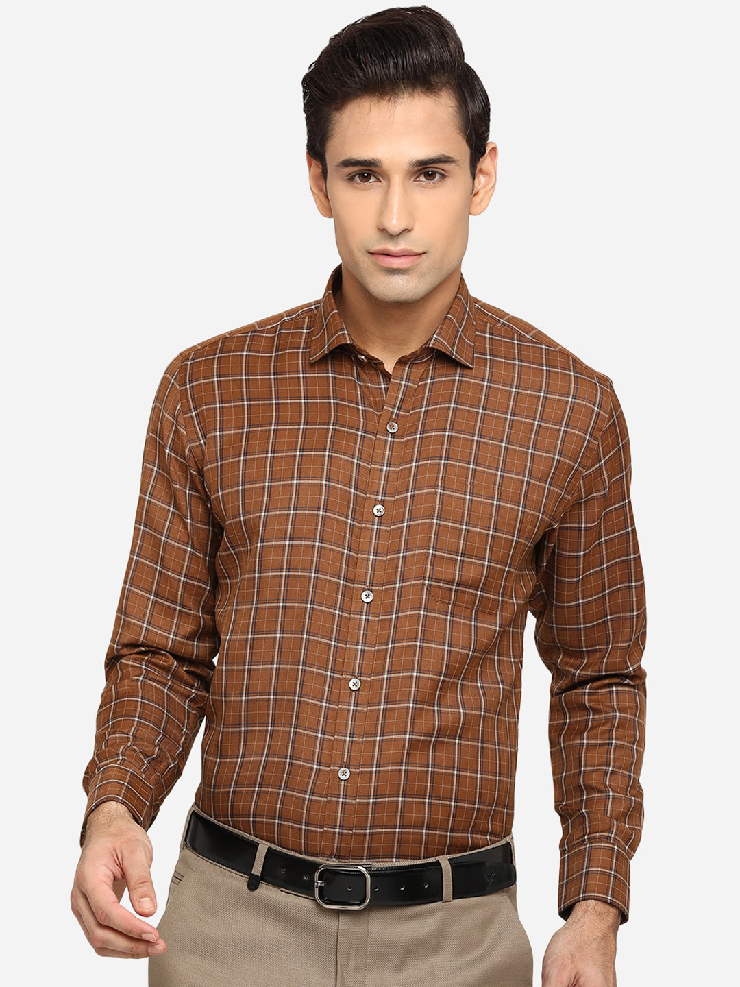

Greenfibre Men Brown Classic Slim Fit Opaque Checked Formal Shirt