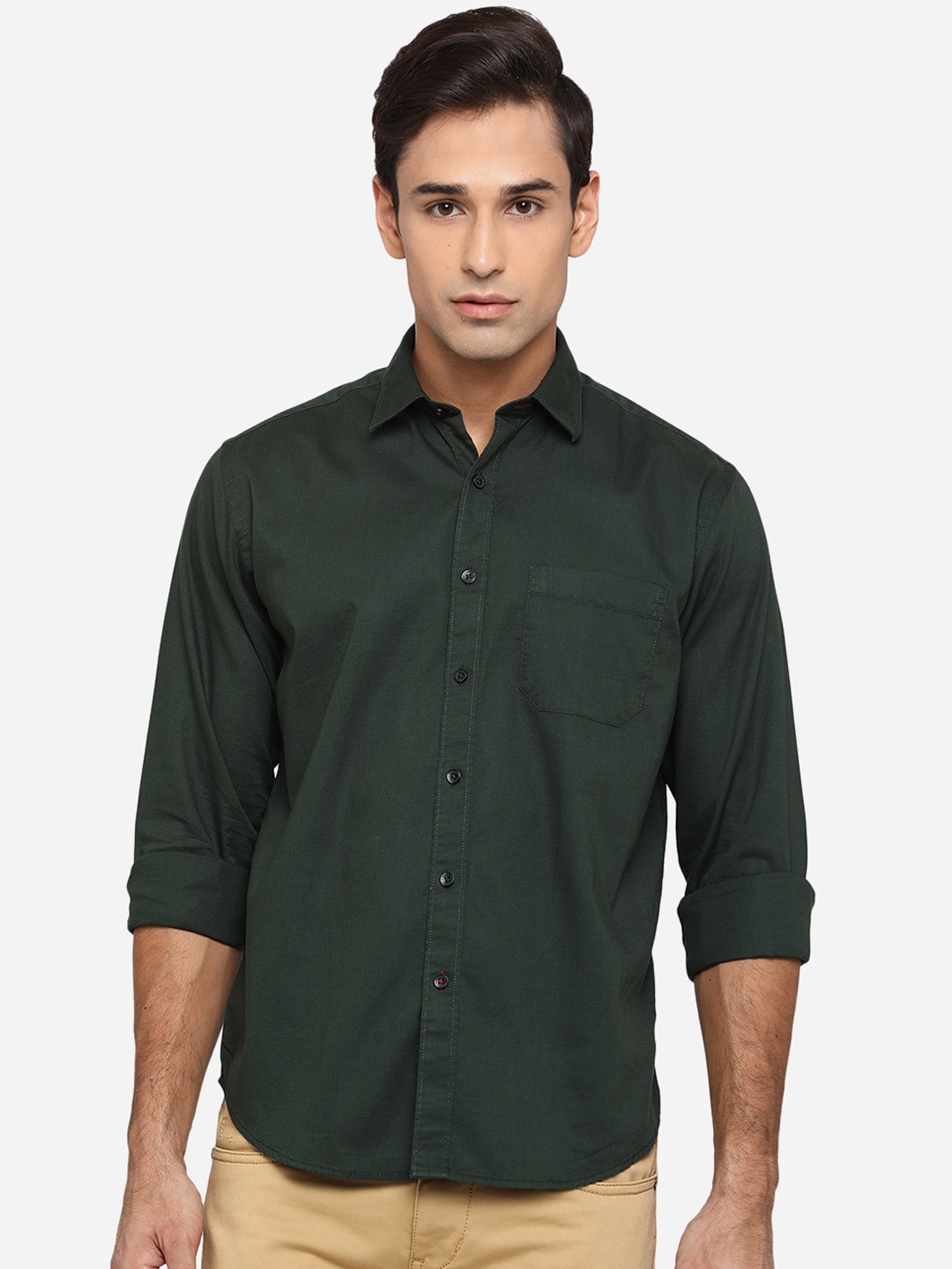 

Greenfibre Men Olive Green Classic Slim Fit Opaque Casual Shirt