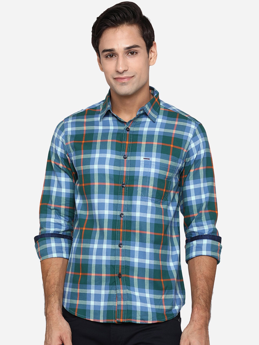 

Greenfibre Men Green Classic Slim Fit Tartan Checks Opaque Checked Casual Shirt