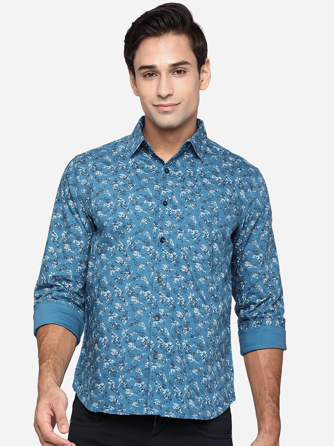 

Greenfibre Men Blue Classic Slim Fit Floral Opaque Printed Casual Shirt