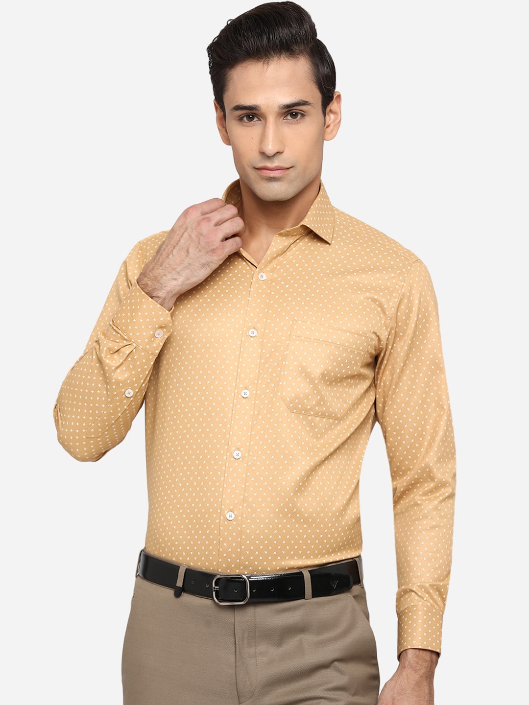 

Greenfibre Men Yellow Classic Slim Fit Opaque Printed Formal Shirt