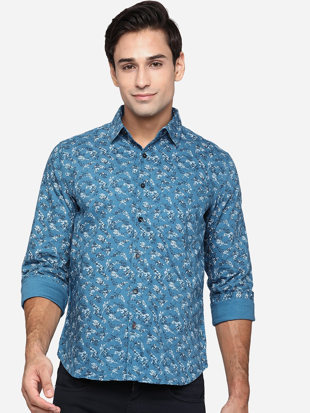 

Greenfibre Men Blue Classic Slim Fit Floral Opaque Printed Casual Shirt
