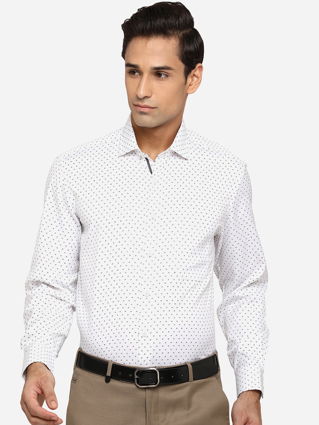 

Greenfibre Men White Classic Opaque Printed Cotton Formal Shirt