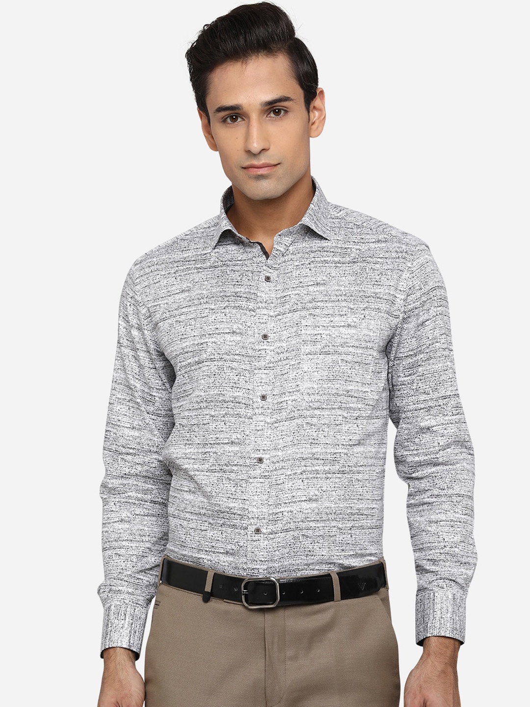 

Greenfibre Men Grey Classic Slim Fit Opaque Printed Formal Shirt