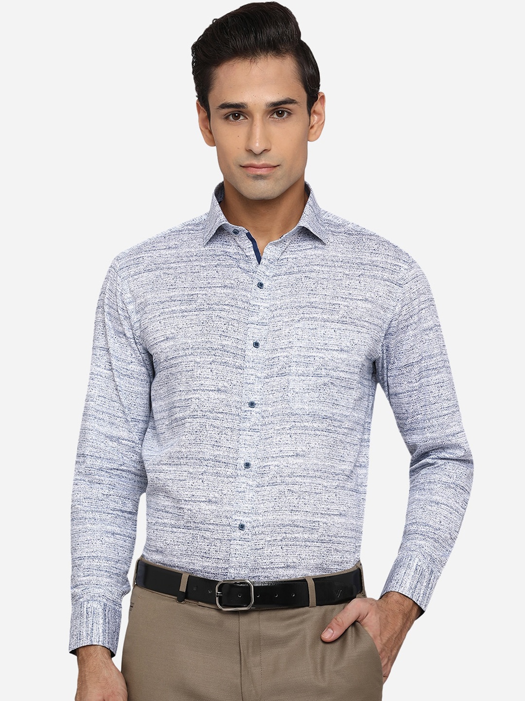 

Greenfibre Men White Classic Slim Fit Opaque Printed Formal Shirt