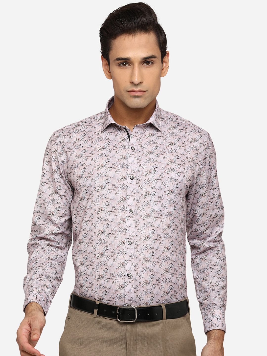 

Greenfibre Men Pink Classic Slim Fit Floral Opaque Printed Cotton Formal Shirt