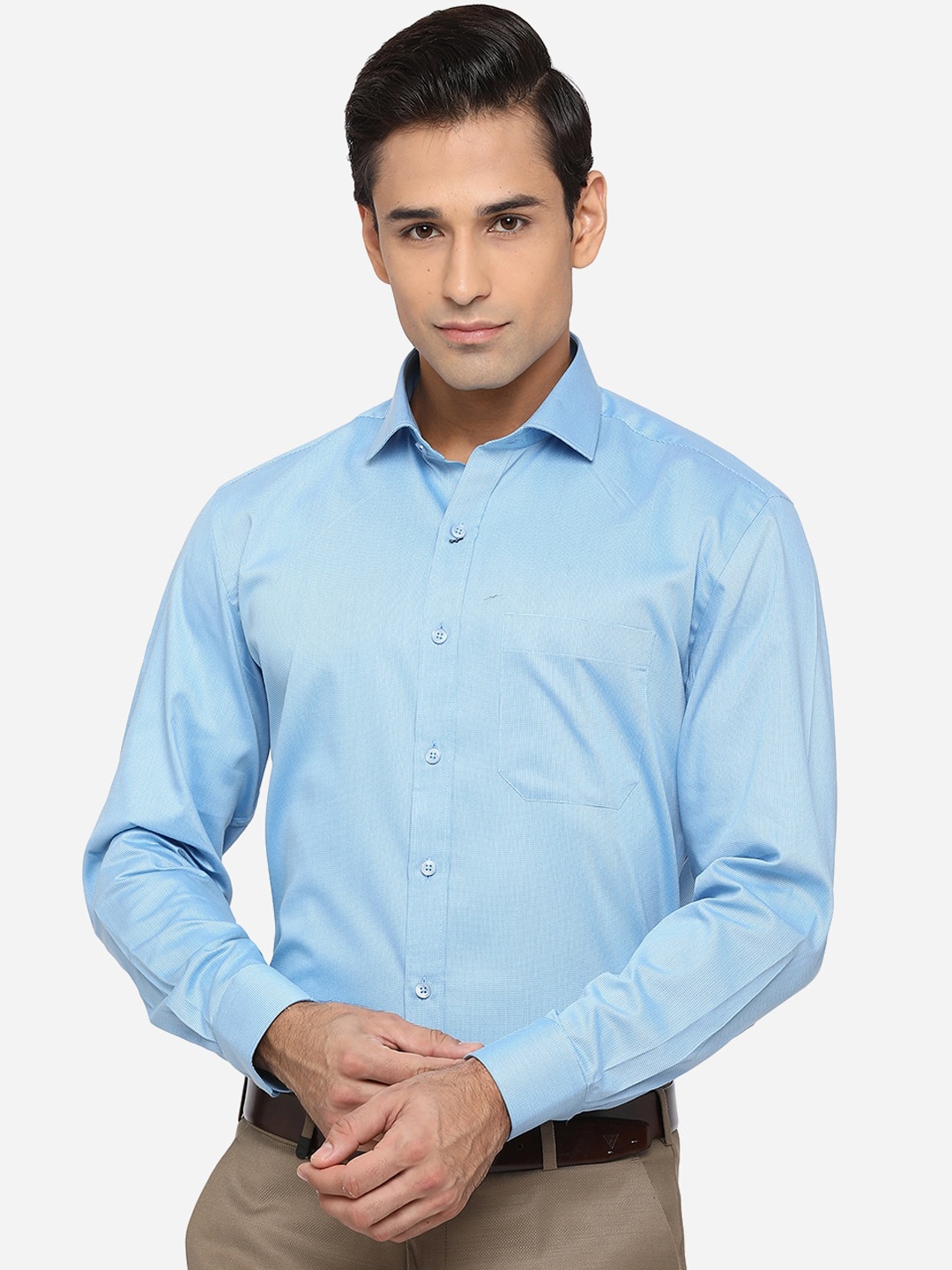 

Greenfibre Men Blue Classic Opaque Pure Cotton Formal Shirt