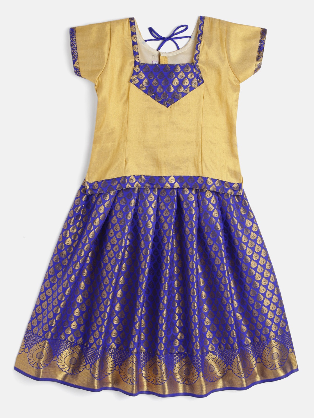 

Baby Lakshmi Girls Gold-Toned & Blue Ready to Wear Pattu Pavadai