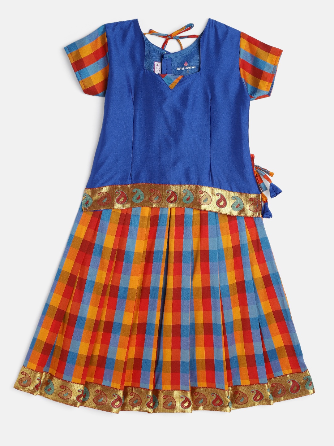 

Baby Lakshmi Girls Blue & Orange Ready to Wear Pattu Pavadai