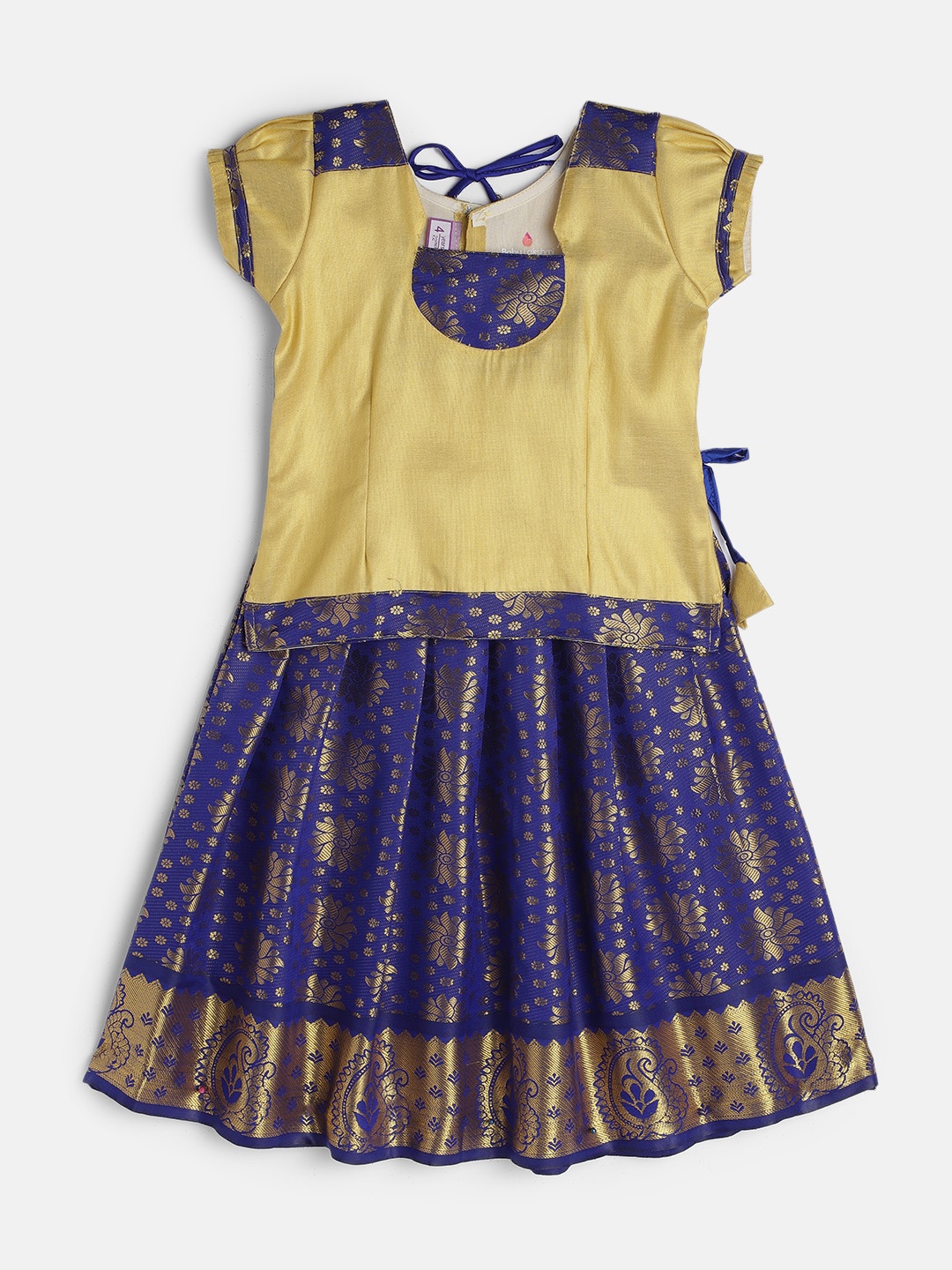 

Baby Lakshmi Girls Gold-Toned & Blue Ready to Wear Pattu Pavadai