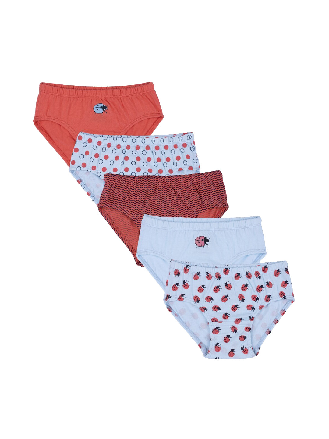 

Nuluv Girls Pack of 5 Printed Pure Cotton Basic Briefs, Blue