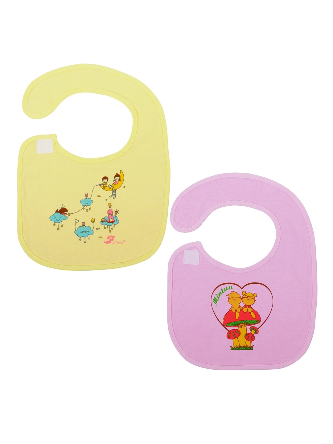 

POKORY Pack of 2 Kids Pink & Yellow Bibs For Feeding
