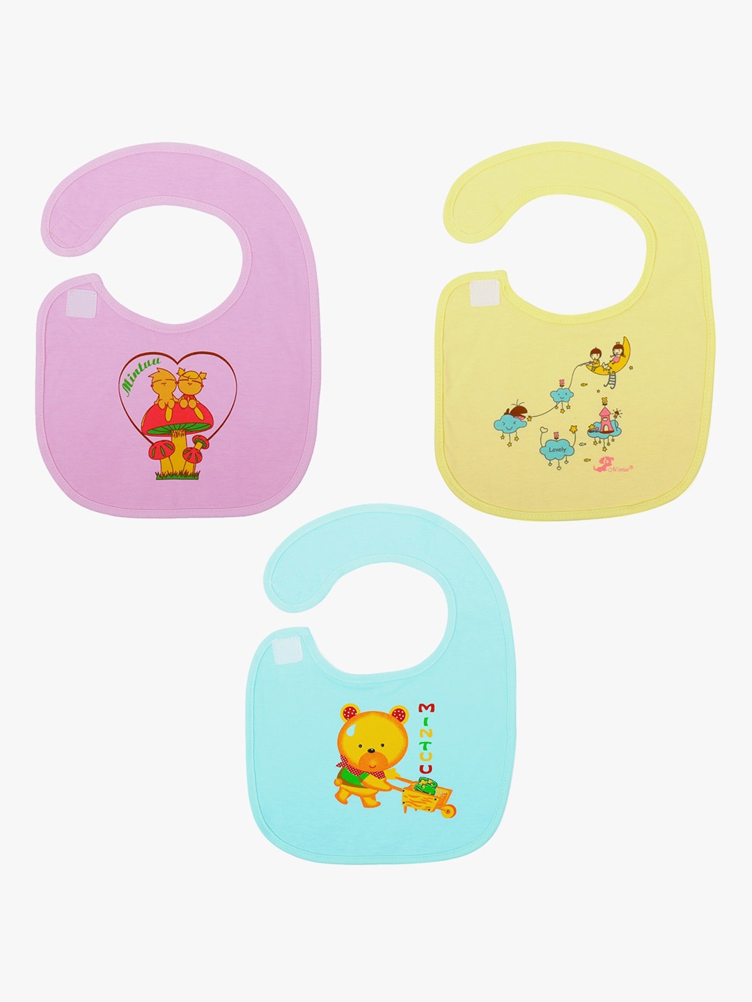 

POKORY Infant Kids Pack Of 3 Printed Bibs, Pink