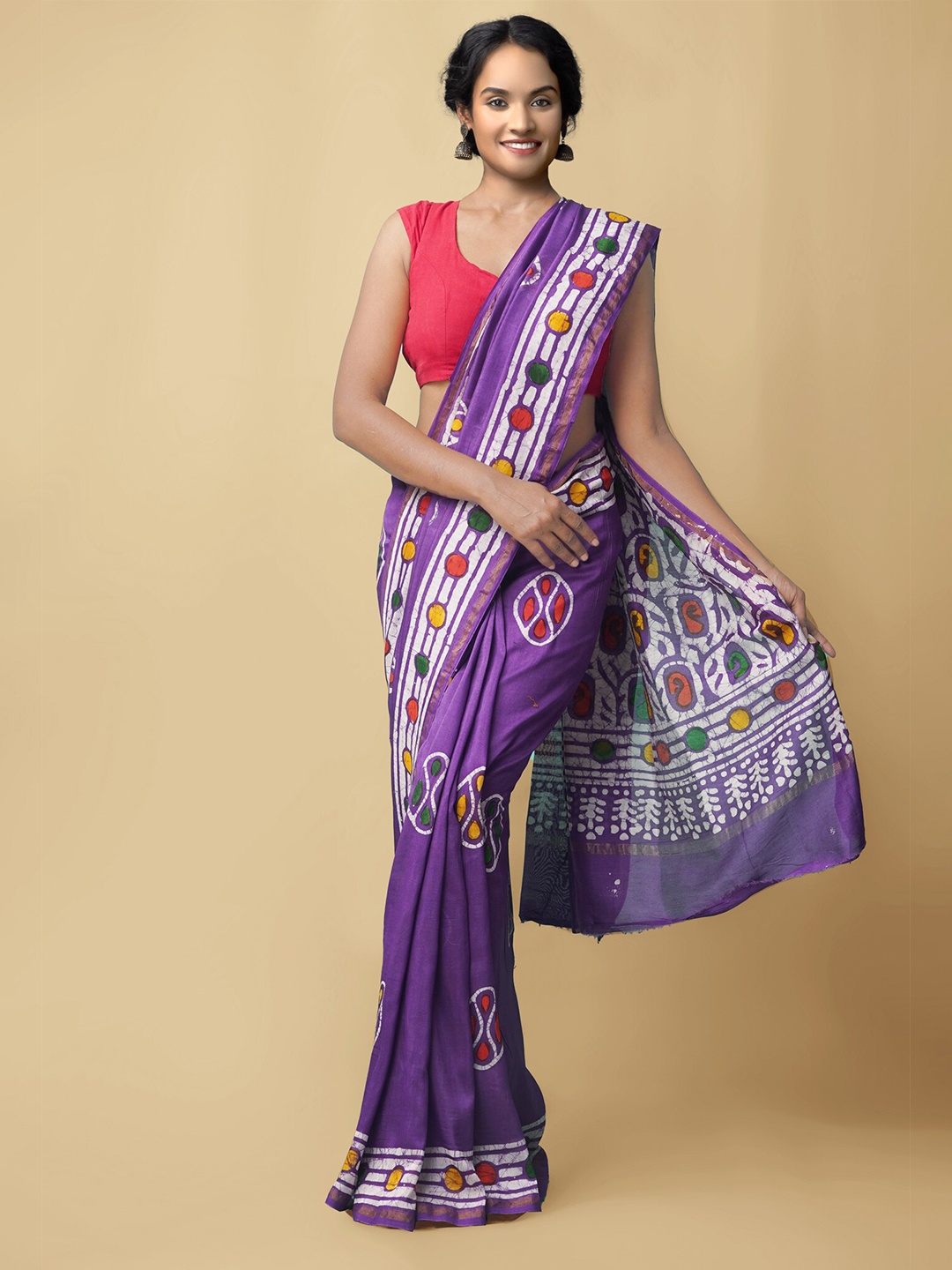 

Unnati Silks Women Violet Pure Batik Chanderi Sico Saree