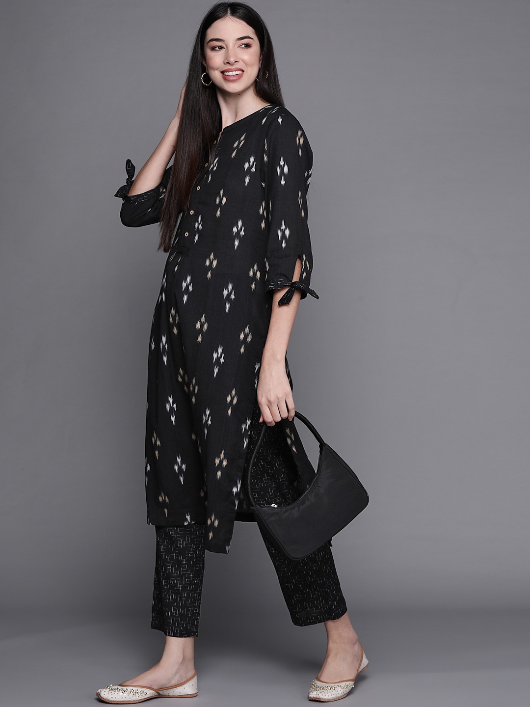 

Biba Women Black Printed Regular Pure Cotton Kurta with Trousers
