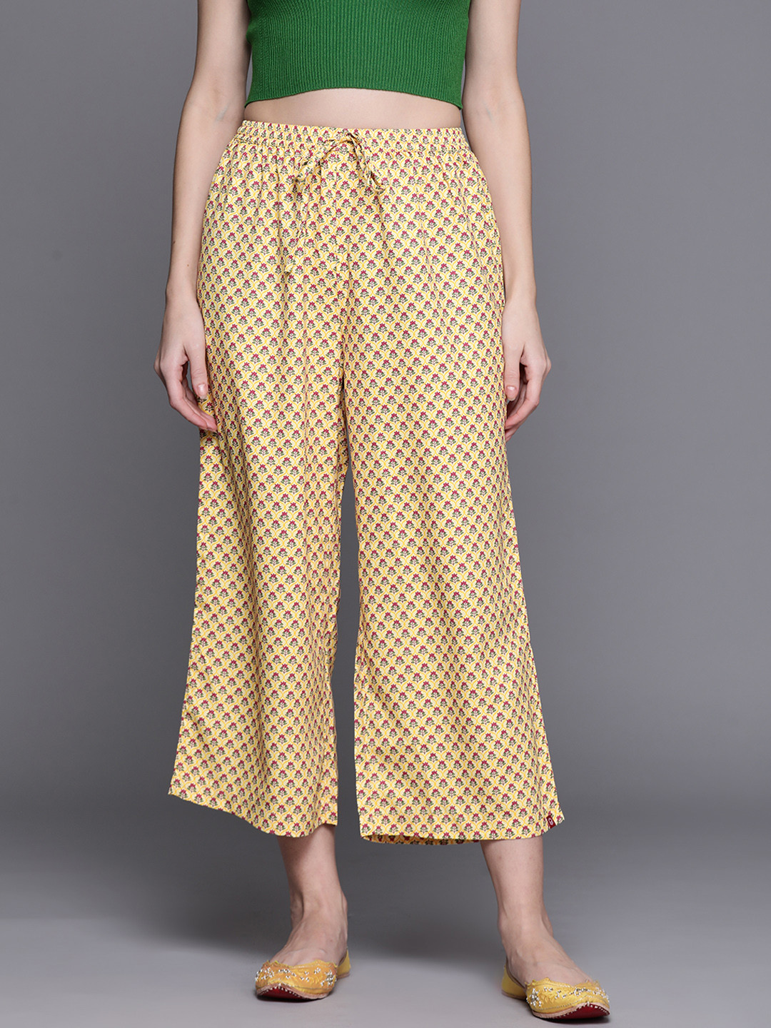 

Biba Women Yellow Ethnic Motifs Printed Cropped Ethnic Palazzos