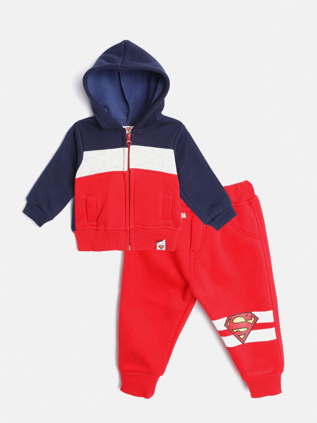 

Moms Love Boys Red & Navy Blue Pure Cotton Striped Sweatshirt with Pyjamas
