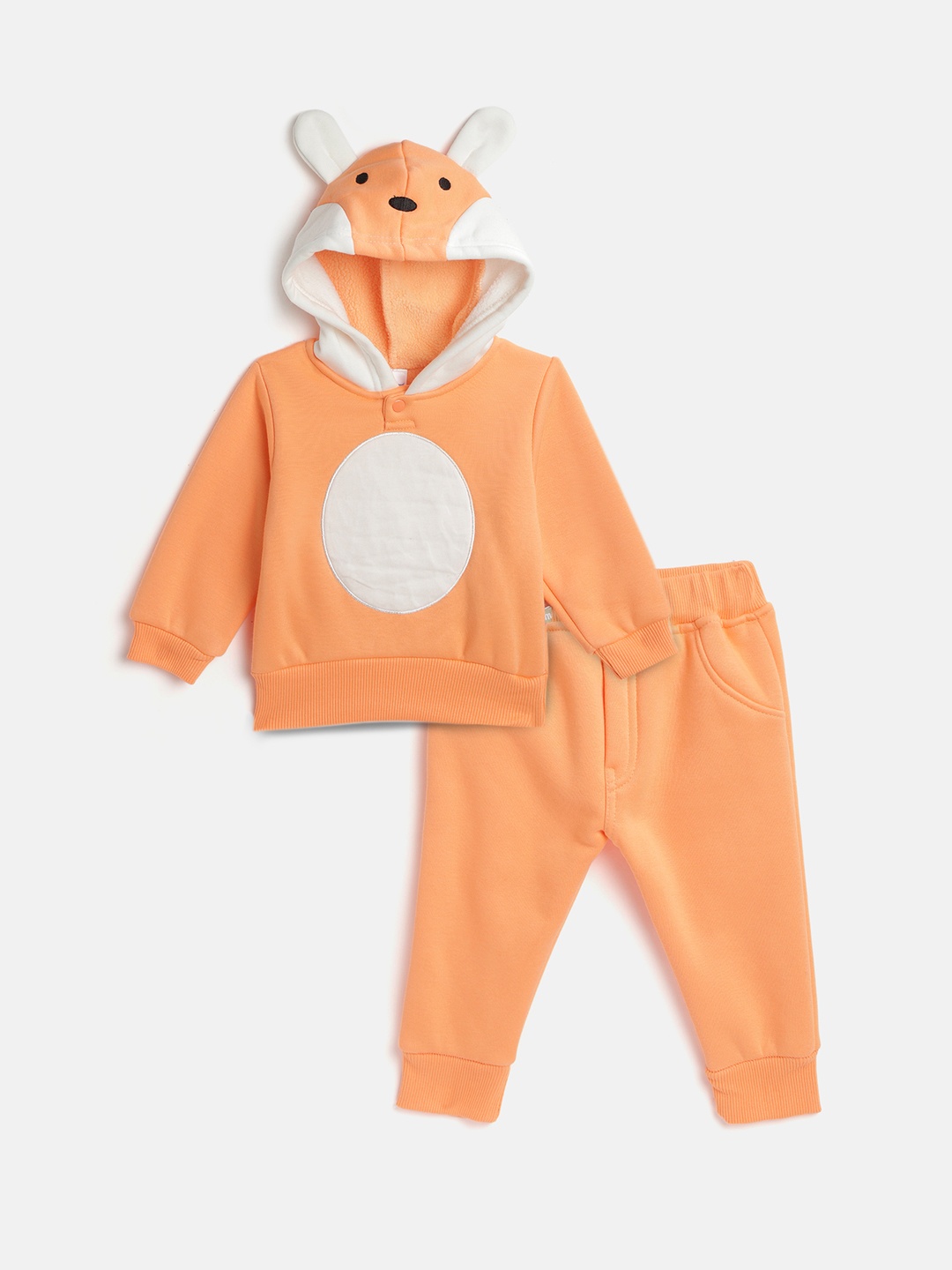 

Moms Love Infant Boys Orange & White Cotton Applique Hooded Sweatshirt with Joggers