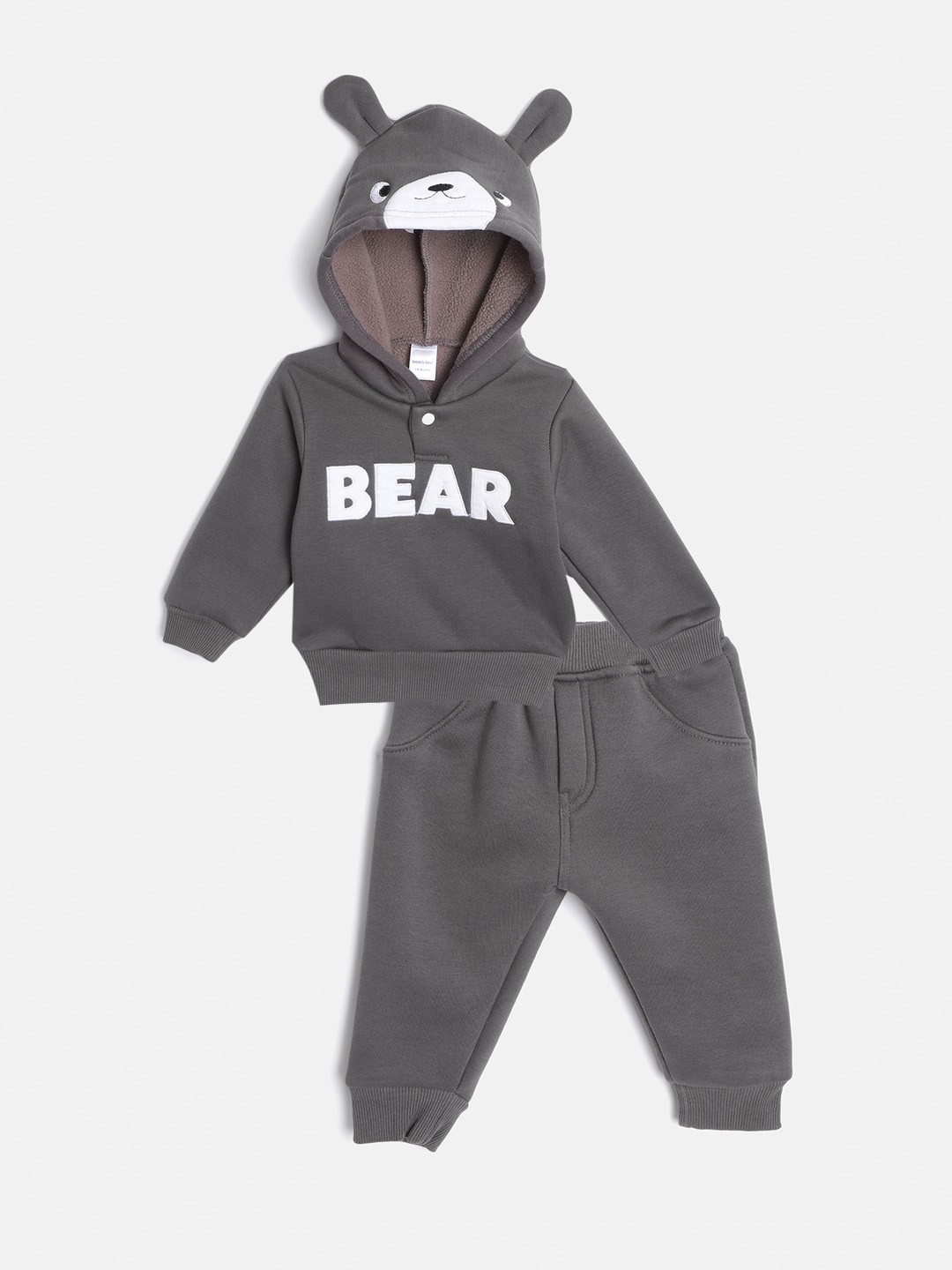 

Moms Love Infant Boys Charcoal Grey & White Cotton Typography Hooded Sweatshirt & Pyjamas