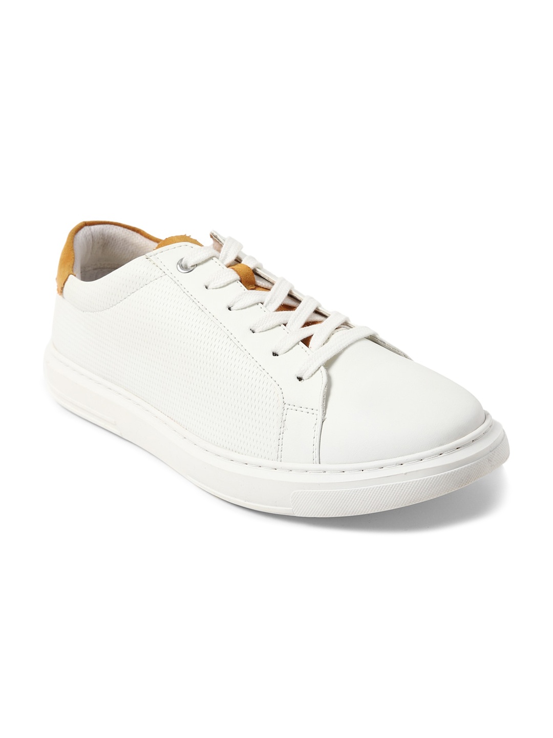 

FOREVER 21 Men Mustard & White Perforations PU Sneakers