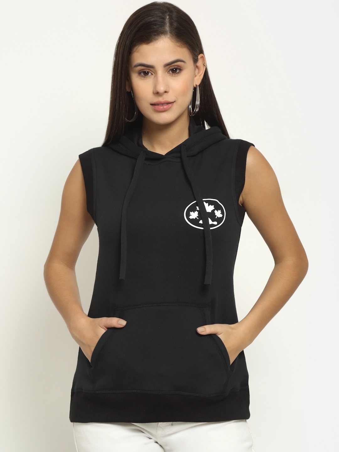 

Rute Women Black Pure Cotton Hooded Sweatshirt