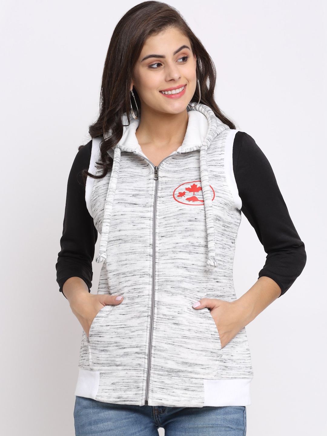 

Rute Women Off White & Grey Printed Hooded Sweatshirt