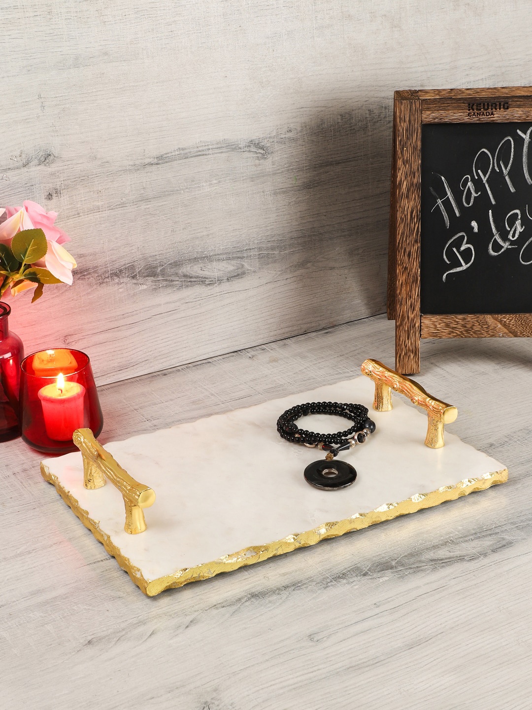 

NikkisPride Gold-Toned & White Handmade Marble Tray